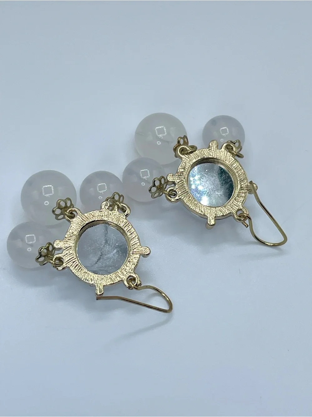 Gold Tone White Acrylic Beaded Chandelier Dangle Drop Earrings